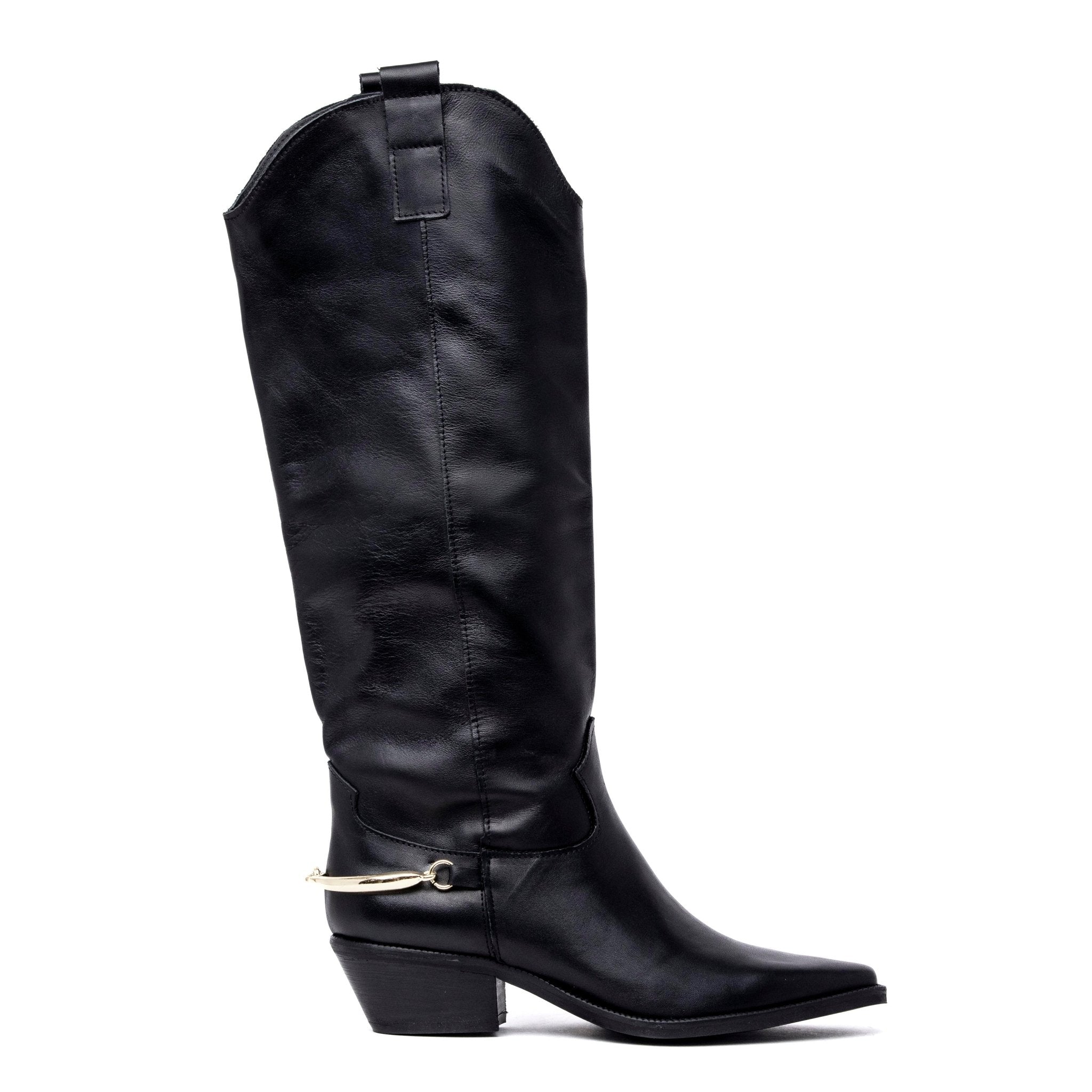 Stivale texano in vitello nero con accessorio - TreemmeCreazioni