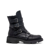 Stivaletto anfibio in pelle con fibbie.