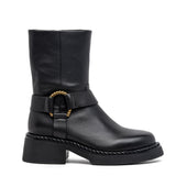 Stivaletto biker in pelle di vitello nera.