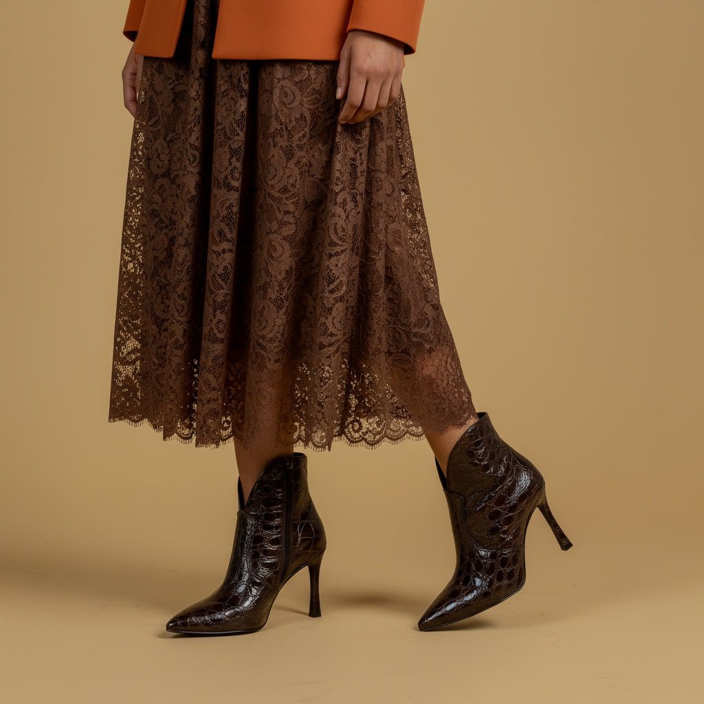 Stivaletto con tacco in stampa cocco cioccolato. - TreemmeCreazioni