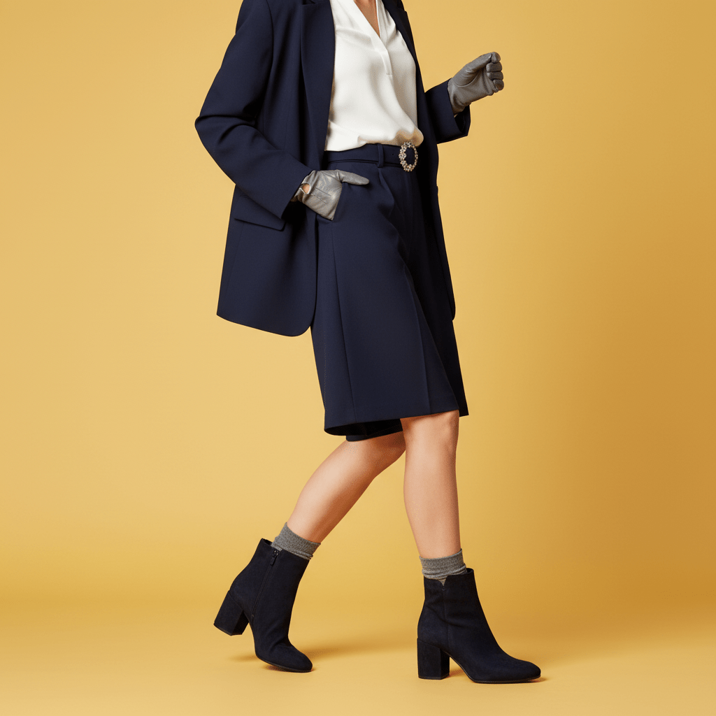 Stivaletto in camoscio blu con tacco. - TreemmeCreazioni