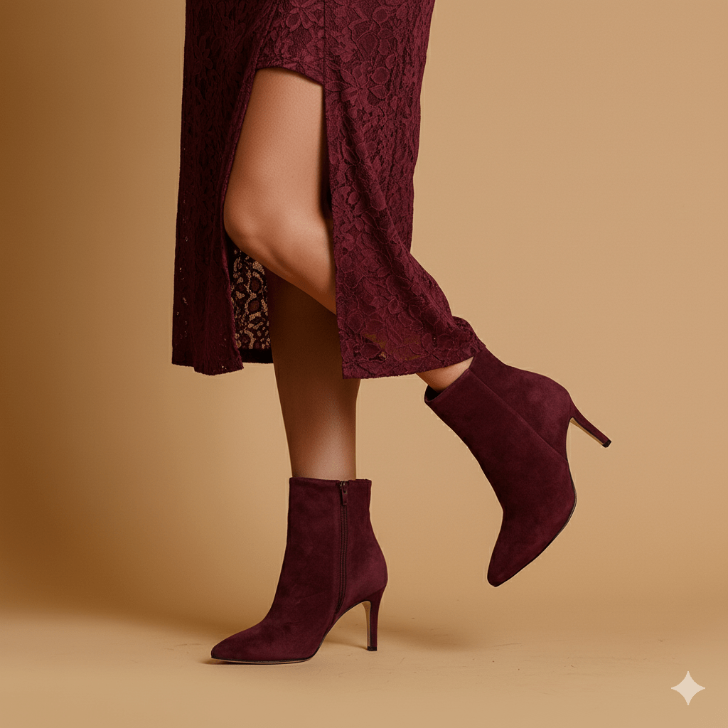 Stivaletto in camoscio vino con tacco. - TreemmeCreazioni