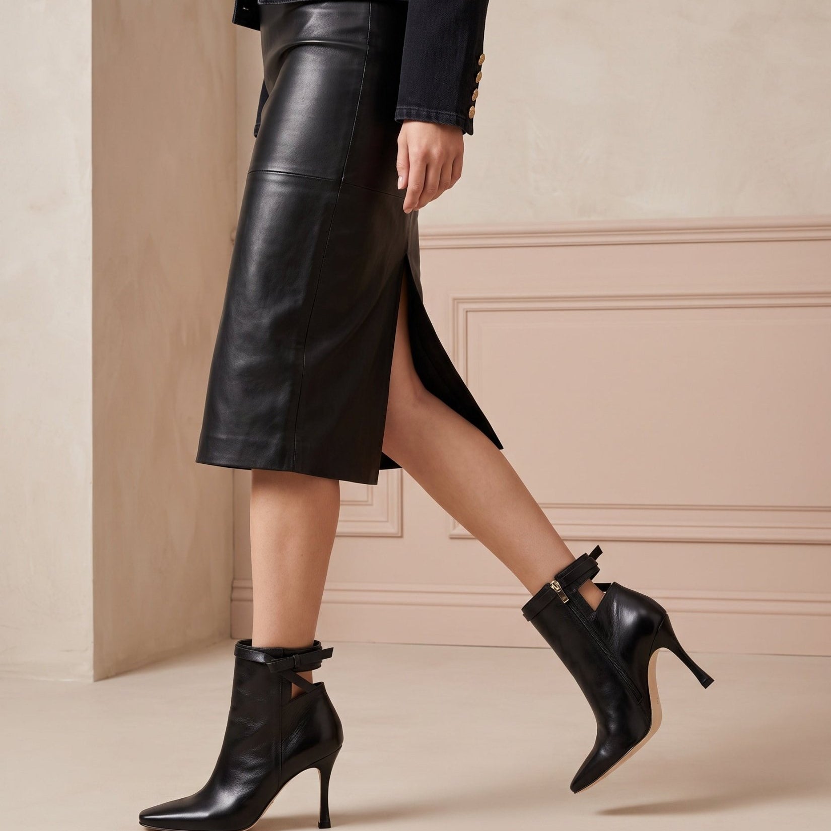 Stivaletto in pelle nero con open-back - TreemmeCreazioni