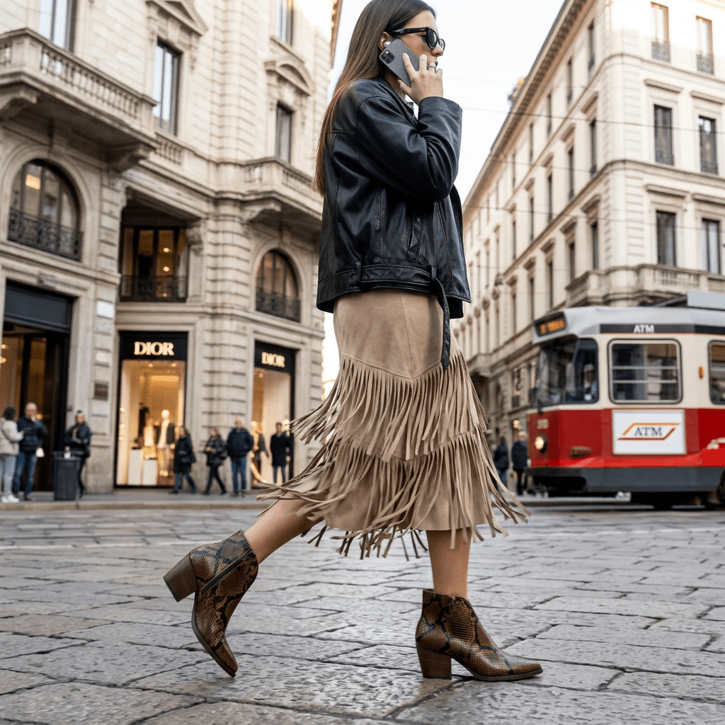 Stivaletto texano in pelle stampata pitone. - TreemmeCreazioni