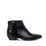 Stivaletto texano in vitello nero con frange.
