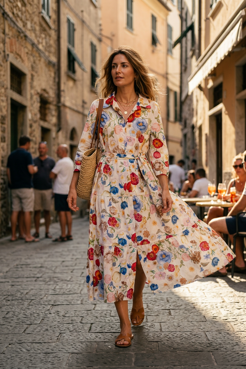Abito camicia in fantasia.