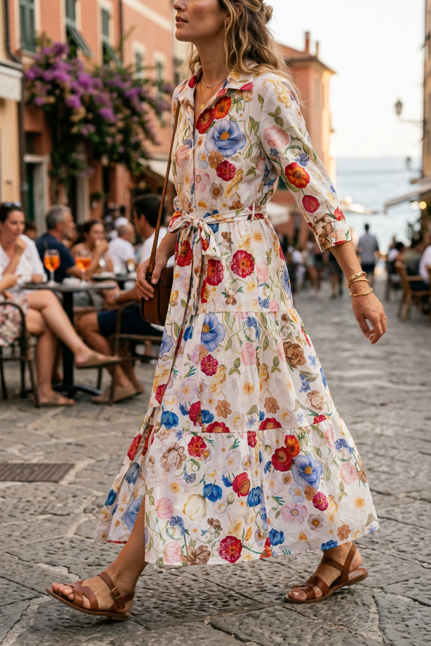 Abito camicia in fantasia.