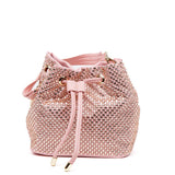 Borsa secchiello in strass rosa.