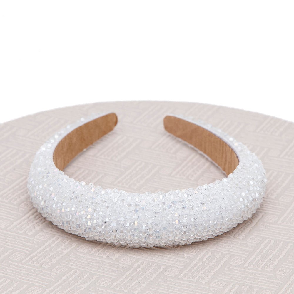 White beaded wedding headband.