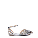Flat silver spider sandal.