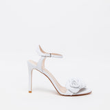 Sandalo Sposa in vitello bianco con rose.