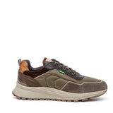 Scarpa bassa in camoscio taupe e tessuto kaki
