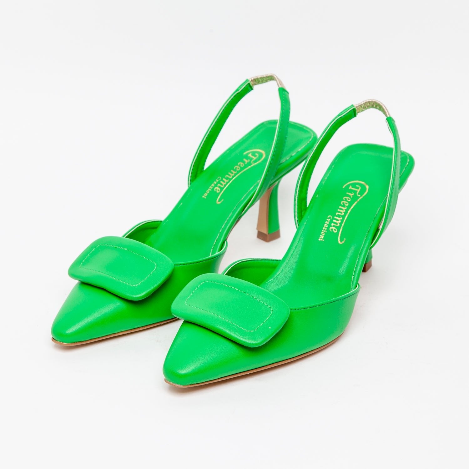 Slingback in ecopelle verde. - TreemmeCreazioni