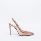 Slingback in raso cipria e strass.