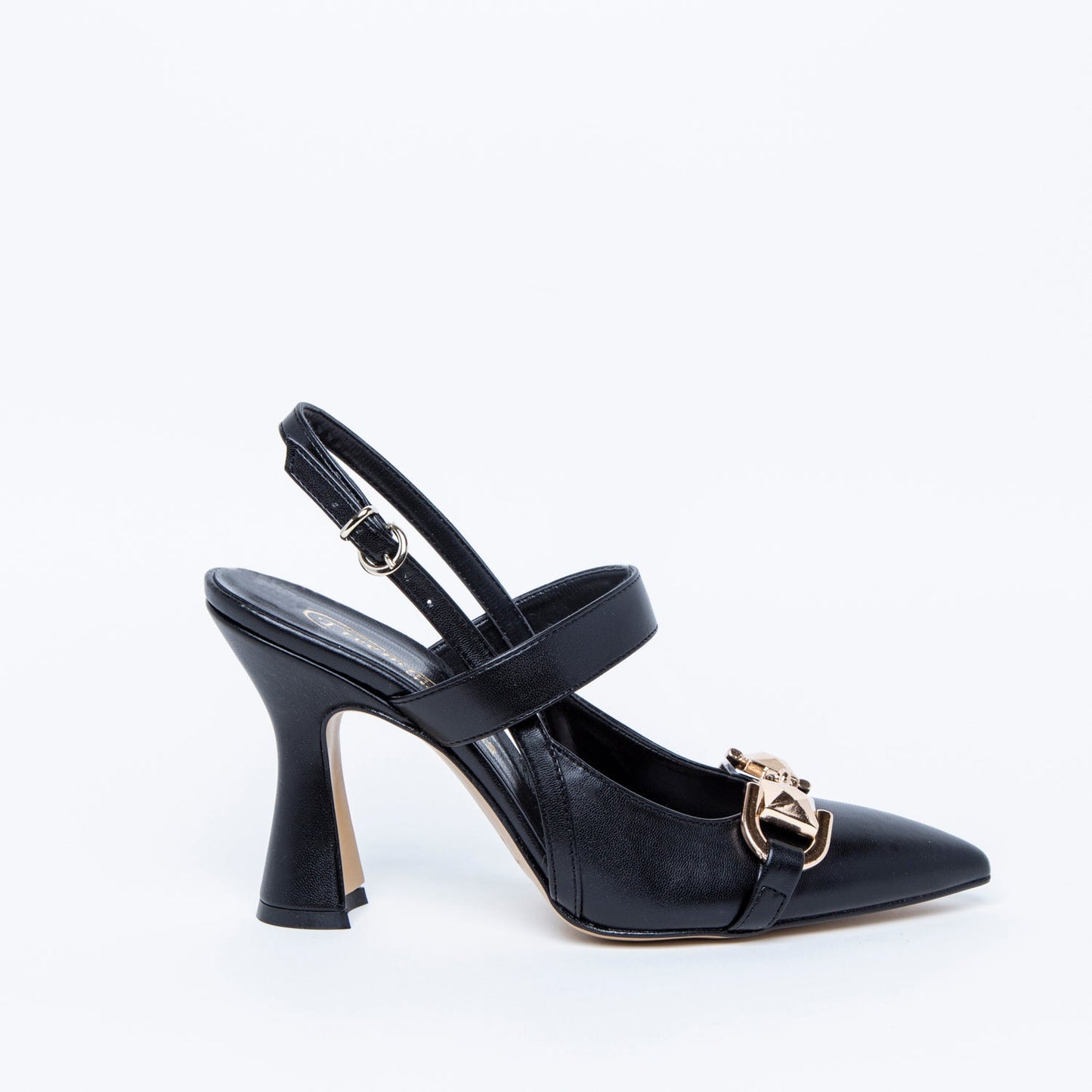 Slingback nero con morsetto dorato. - TreemmeCreazioni