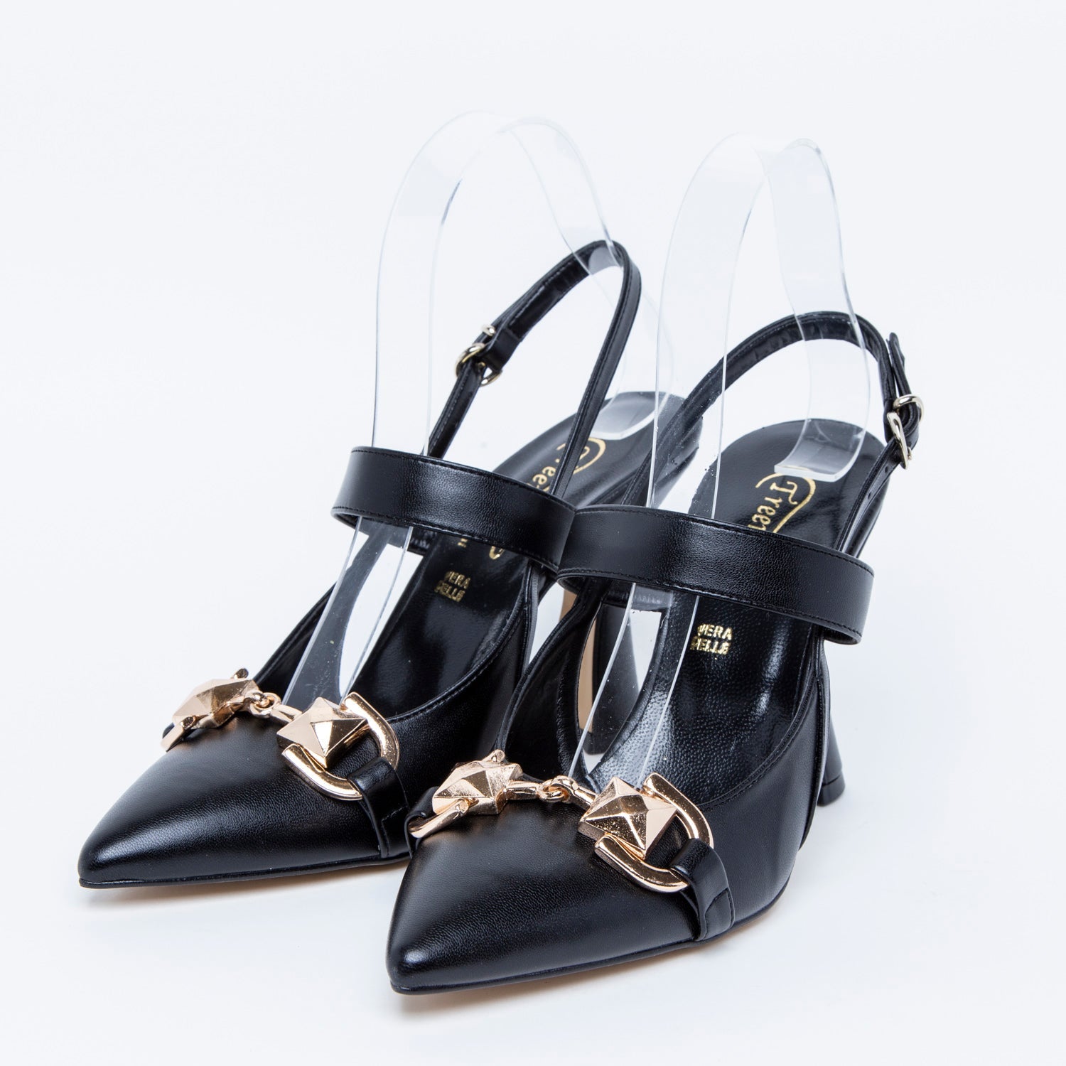 Slingback nero con morsetto dorato. - TreemmeCreazioni