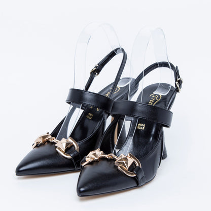 Slingback nero con morsetto dorato. - TreemmeCreazioni