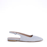 Slingback sposa bassa in glitter argento.