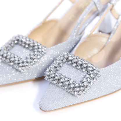 Slingback Sposa in glitter argento con accessorio. - TreemmeCreazioni