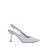 Slingback in micro glitter argento.